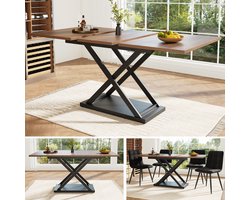Eettafel Uitschuifbaar - 120-160 x 80 cm - Keukentafel Met Gekruiste Poten - Ruimtebesparend - MDF En Metaal - Walnoot