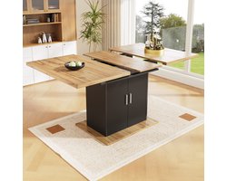 Eettafel Uitschuifbaar - 140 x 70 cm - Keukentafel Met Opbergniveaus - Compact Ontwerp - Hout En Metaal - Naturel/Zwart