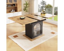Eettafel Uitschuifbaar - 140 x 80 cm - Keukentafel Met Opbergniveaus - Ruimtebesparend - Hout En Metaal - Naturel/Zwart