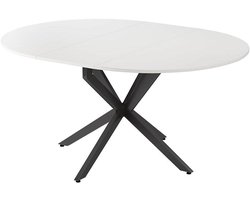 Eettafel Uitschuifbaar - Eetkamertafel Rond - Familiebijeenkomsten Thuis - Modern Design - 120-160 cm - Wit Zwart