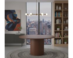 Eettafel uitschuifbaar ovaal – Walnoot Eiken – 150-200 cm – Eettafel Oliva Luxe Design – Industrialhome – Rond met Cilinderpoot – Geschikt voor 4-6 personen – Modern & Ruimtebesparend