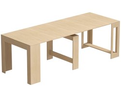 Eettafel - Uitschuifbaar Voor Kleine Ruimtes - Om Te Bouwen Tot Console - Zitplaatsen Voor 10 Personen - Lichtbruine Houtlook