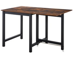Eettafel, uitschuifbare eettafel, opvouwbare keukentafel, vouwbare tafel met wielen, geschikt voor keuken, eetkamer, woonkamer, 118 x 70 x 76,5 cm (uitgeschoven), 74,5 x 70 x 76,5 cm (opgevouwen), bruin, metaal