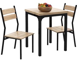 Eettafel voor 2 personen - Vierkante keukentafel met 2 stoelen - natuurlijke houtnerf en zwart