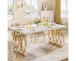 Eettafel voor 6 Personen - Eettafel Keuken - Gezellig Tafelen - Marmerlook Tafelblad - 160 x 80 x 75 cm