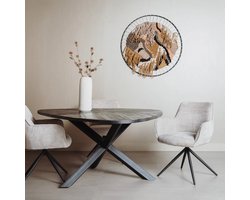 Eettafel Zwart Mangohout Driehoekig 150 cm – Luxe Organische Houten Eettafel met Zwarte Matrixpoot – Industriële Design Tafel voor 3–6 Personen – Massief Hout – Novihome