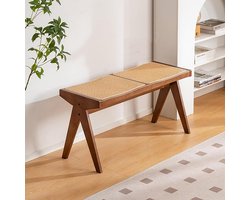 Eettafelbank - Halbank Zitbank - Landelijke Woonkamer - Geweven Rotan Zitting - 84cm Breed - Natuurlijk