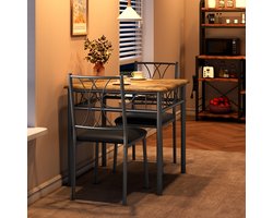 Eettafelset 2 Personen – Bistroset – Keukentafel Set – Diningset – Compact Meubel – Retro Bruin – Comfortabele Gestoffeerde Stoelen – Compact Vierkante Tafel