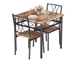 Eettafelset 2 Personen - Vierkante Keukentafel met Stoelen - Voor Kleine Ruimtes - Bruin met Bruine Stoelen