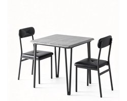 Eettafelset 3 Delig 2 Personen Vierkant - Gepolsterde Zitting - Compact - 74 x 74 x 76 cm - voor Keuken & Eetkamer - Grijs Zwart