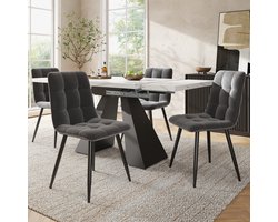 Eettafelset - 5-delig - uitschuifbare eettafel 160x80x75 cm - 4 eetkamerstoelen - grijze stoelen - wit tafelblad