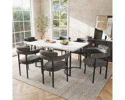 Eettafelset - 7-delig - 1 eettafel en 6 armstoelen - grijze stoelen