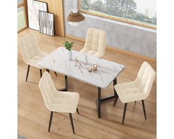 Eettafelset - complete set met 1 eettafel en 4 stoelen - tafel 117 x 68 x 75 cm - rechthoekig - mdf - beige - voor keuken of eetkamer