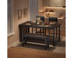 Eettafelset – Eetkamerset – Keukentafelset – Zitgroep – Meubelset – Rechthoekig – Zwart Hout – Inclusief 2 Gestoffeerde Stoelen en Bank – Compact Voor 4 Personen