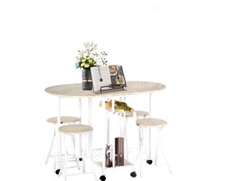 Eettafelset – Eettafel Meubelset – Eethoek – Keukentafelset – Zitgroep – Inklapbare Tafel Met Opbergruimte – Massief Hout & Metaal – Compact Rond/Rechthoekig – Wit & Natuurlijke Houtkleur – Modern Design – Stevig & Ruimtebesparend