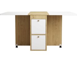 Eettafelset (met eettafel en 4 stoelen), inklapbare eettafel, 120*80*75 cm, uitschuifbare eettafel, multifunctionele uitschuifbare eettafel, eetstoelen, wit + eikenhout