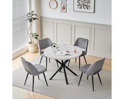 Eettafelset met stoelen - Eetkamerset - Samen eten - Mid-century modern design - 100 cm rond - Wit zwart grijs