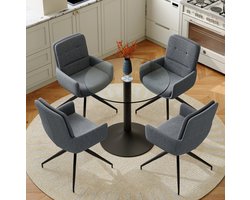 Eettafelset - Ronde Glazen Eettafel Met 4 Draaibare Eetkamerstoelen - Voor Eethoek En Café - Metaal Donkergrijs Zwart Transparant