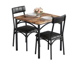 Eettafelset voor 2 Personen – Bistroset – Eettafel met Stoelen – Keukentafelset – Compacte Eettafel – Ruimtebesparend Ontwerp – Houten Tafelblad met Zwart Metalen Frame