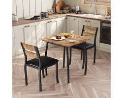 Eettafelset voor 2 personen – Landelijke 3-delige keukenset met houten stoelen & uniek metalen frame – Bruin – Ideaal voor kleine ruimtes, appartementen & keukens