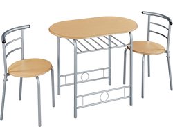 Eettafelset voor 2 personen met 1 eettafel en 2 stoelen, keukentafel met opbergvak, eettafel, fauteuil, eettafelset, houtkleur