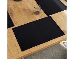 Eettafelsets (set van 6) van fijn geribbeld katoen - perfecte maat 48 x 33 cm, elegante moderne kleuren en designs, gebruik thuis, in cafés, restaurants - Solide Zwart