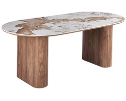 Eettafel/Tafel Evora - in glanzend steen 210x100 cm - in Marmerlook goudbruin Pandora kleur