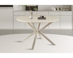 Eettafel/Tafel 'Noa' 120 cm steen blad Rond Baroque Beige kleur - Grijs Voet