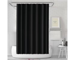 Effen badkamerdouchegordijn 180x180cm, Waterdicht douchegordijn met 12 kunststof haken, Badgordijn met 8 haken voor badkamerdouche, Zwart