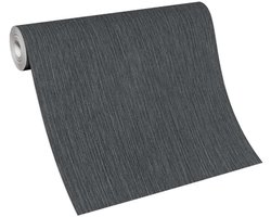 Effen behang in antraciet grijs kleur ideaal voor woonkamer, slaapkamer en hal vliesbehang, Léo Antraciet Grijs met linnen patroon, BRICOFLOR.NL