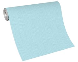 Effen behang in bevroren blauw kleur ideaal voor woonkamer, slaapkamer en hal vliesbehang, Léo Bevroren Blauw met linnen patroon, BRICOFLOR.NL