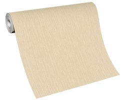Effen behang in vanille goud kleur ideaal voor woonkamer, slaapkamer en hal vliesbehang, Léo Vanille Goud met linnen patroon, BRICOFLOR.NL