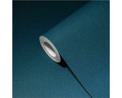 Effen blauwgroen vliesbehang - 1 stuk - fleece - 10,05 x 0,53 m