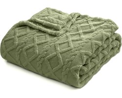 Effen huidvriendelijke deken - Zachte, comfortabele en warme deken voor op de bank - Warme en comfortabele wollen deken - Dubbelzijdige, verdikte jacquard fleece deken - Deken met ruitpatroon - Geschikt voor banken, bedden en stoelen(180x200 cm)