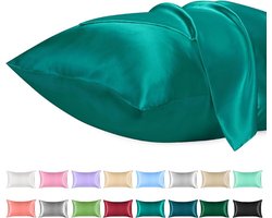 Effen Kleur Satijnen Kussenslopen - Ademend en Kreukvrij - Set van 2 - Aquamarijn - 40x80 cm