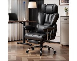 EFOMAO Ergonomische Directiestoel Van PU Leer - Bureaustoel Tot 200 Kg - Met Voetensteun En Lendensteun - Verstelbare Hoge Rugleuning - Luxe Comfortabele Kantoorstoel Voor Thuis En Werk - Zwart