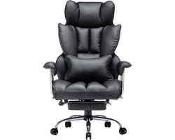 Efomao Luxe Ergonomische Bureaustoel - Verstelbare kantoorstoel met hoofdsteun, lendensteun en uitschuifbare voetsteun - Game Gaming stoel van PU-leer - Office Chair - tot 200kg - Zwart