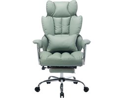 Efomao Luxe Ergonomische Bureaustoel - Verstelbare kantoorstoel met hoofdsteun, lendensteun en uitschuifbare voetsteun - Game Gaming stoel van PU-leer - Office Chair - tot 200kg - Groen