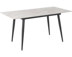 EFTALIA - Uitschuifbare eettafel - Marmer wit - 80 x 120/150 cm - MDF
