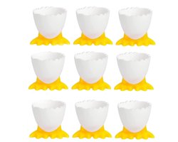Egg Cup - Egg Opener Set - Cartoon Egg Stand - Egg Holder voor Kids - Ontbijt - Keukenaccessoire voor Gekookte Eieren - Geel - 9 Stuks