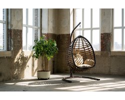 Egg Hangstoel Gumbet - Bruin - Extra dik frame 4 mm met vloerbeschermers - Inclusief kussens - Wicker - Voor binnen en buiten - Made in Europe - 150kg capaciteit - 2 jaar garantie - Modeljaar 2022