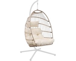 Egg Hangstoel - Hangstoel met Standaard - Chair voor Binnen en Buiten - Creme