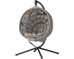 Egg Hangstoel - Hangstoel met Standaard - Egg Chair - Rieten Stoel - Boho-stijl - Tuinstoel - Incl. Kussen - Zand + Zwart
