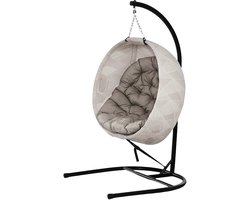 Egg Hangstoel - Hangstoel met standaard - Egg Chair - Voor Binnen en Buiten - Met Schommelfunctie en Opvouwbare Mand - Tuinstoel - Cocoon Stoel - Incl. Kussen en Bekerhouder - Zandbruin