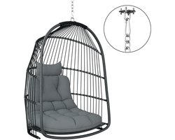 Egg Hangstoel met Standaard, Kussen - Egg Chair - Stalen Frame - Opvouwbare Hangschommel - Tuinstoel - tot 150 kg - voor Binnen / Buiten - voor Tuin, Terras, Balkon - Donkergrijs