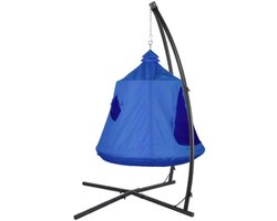 Egg hangstoel - Voor kinderen - Hangmat X-standaard - met Boomentent - Speeltent Binnen en Buiten - Egg chair cocoon - Metalen Schommelstoel - Blauw