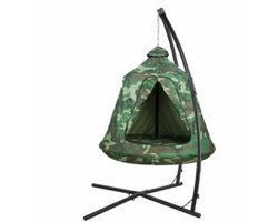Egg hangstoel - Voor kinderen - Hangmat X-standaard - met Boomentent - Speeltent Binnen en Buiten - Egg chair cocoon - Metalen Schommelstoel - Camouflage
