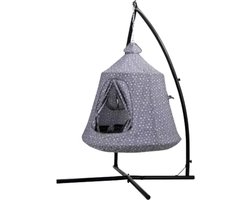 Egg hangstoel - Voor kinderen - Hangmat X-standaard - met Boomentent - Speeltent Binnen en Buiten - Egg chair cocoon - Metalen Schommelstoel - Grijs