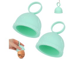 Egg Wash Brush - 2Pcs Silicone Egg Shaped Vegetable and Fruit Cleaner - Reusable Multifunctional Fresh Egg Cleaner met Hanging Loop voor Eggshells - Poultry Farmers en Home Cooks