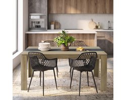 EGGREE 4-delige eetkamerset - tafel- en stoelenset voor 4 personen - inclusief stoelen met armleuningen - geschikt voor keuken - eetkamer of woonkamer (tafel van 160 x 80 x 75 cm + 6 Zwarte eetkamerstoelen)